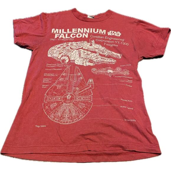 Star Wars Millennium Falcon Blueprint Diagram Red Graphic T-shirt S Corellian - Picture 1 of 6